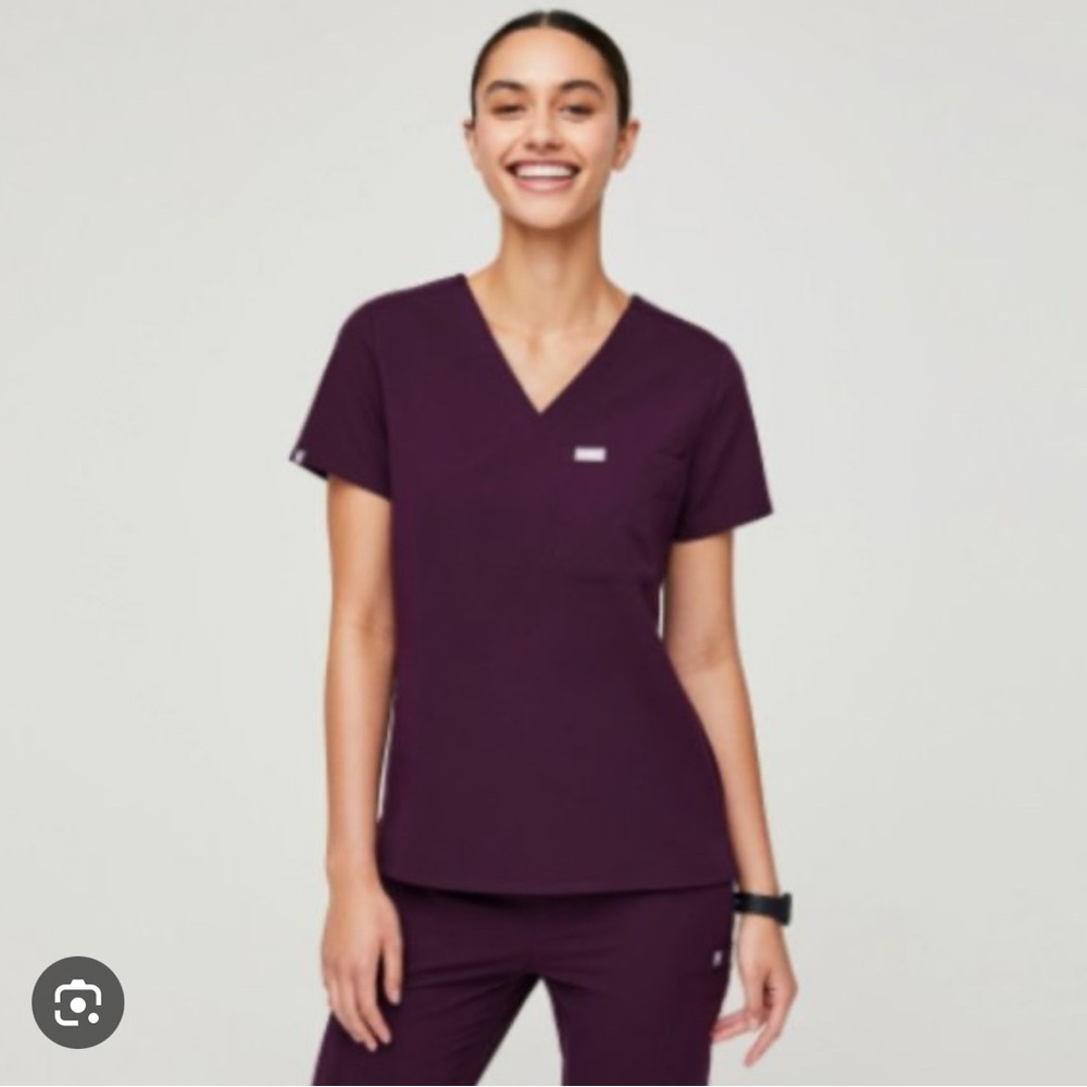 Figs Deep Purple Scrub Set with Beige Tie